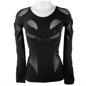 Alexander McQueen Mesh Cut Outs Long Sleeve Top, M Medium, Black